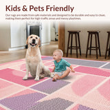 Ultra Soft Area Rug, Non Slip, Stain Resistant, Washable Area Rugs for Living Room, Bedroom, Colorful Child-Friendly Patterned Delight(Pink)
