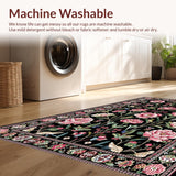 Ultra Soft Area Rug, Non Slip, Stain Resistant, Washable Area Rugs for Living Room, Bedroom, Enchanting Floral Insect Motif(Black)