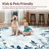 Ultra Soft Area Rug, Non Slip, Stain Resistant, Washable Area Rugs for Living Room, Bedroom, Floral Patterned Area(Gray)