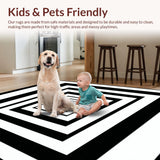 Ultra Soft Area Rug, Non Slip, Stain Resistant, Washable Area Rugs for Living Room, Bedroom, Contemporary Monochrome Striped Rug With Diamond Lattice Pattern For Home(Black)