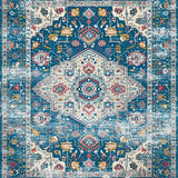 Ultra Soft Area Rug, Non Slip, Stain Resistant, Washable Area Rugs for Living Room, Bedroom, Elegant Retro Floral Composition(Blue)