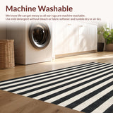 Ultra Soft Area Rug, Non Slip, Stain Resistant, Washable Area Rugs for Living Room, Bedroom, Stylish Striped Welcome Mat for Front Porch, Modern Layered Rug(Black)