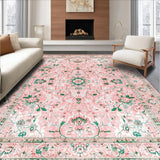 Ultra Soft Area Rug, Non Slip, Stain Resistant, Washable Area Rugs for Living Room, Bedroom, Cozy Vintage Botanical Charm(Pink)