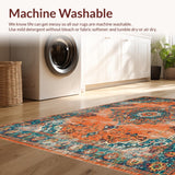 Ultra Soft Area Rug, Non Slip, Stain Resistant, Washable Area Rugs for Living Room, Bedroom, Cozy Teal Orange Trellis Composition(Orange)