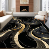 Ultra Soft Area Rug, Non Slip, Stain Resistant, Washable Area Rugs for Living Room, Bedroom, Graceful Organic Shape Play(Black)