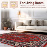 Ultra Soft Area Rug, Non Slip, Stain Resistant, Washable Area Rugs for Living Room, Bedroom, Luxurious Red Abstract Linear Motif(Red)