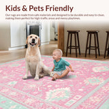 Ultra Soft Area Rug, Non Slip, Stain Resistant, Washable Area Rugs for Living Room, Bedroom, Cozy Farmhouse Inspired Print(Pink)