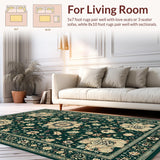 Ultra Soft Area Rug, Non Slip, Stain Resistant, Washable Area Rugs for Living Room, Bedroom, Dark Emerald Boho Chic Design(Green)