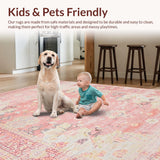 Ultra Soft Area Rug, Non Slip, Stain Resistant, Washable Area Rugs for Living Room, Bedroom, Artistic Distressed Floral Arrangement(Pink)