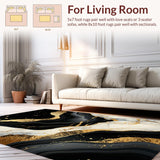 Ultra Soft Area Rug, Non Slip, Stain Resistant, Washable Area Rugs for Living Room, Bedroom, Chic Contemporary Marble Motif(Black)