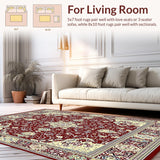 Ultra Soft Area Rug, Non Slip, Stain Resistant, Washable Area Rugs for Living Room, Bedroom, Timeless Medallion Area in Muted Maroon and Beige Shades(Red)