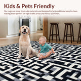 Ultra Soft Area Rug, Non Slip, Stain Resistant, Washable Area Rugs for Living Room, Bedroom, Stylish Black and White Chevron Design(Black)