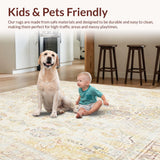 Ultra Soft Area Rug, Non Slip, Stain Resistant, Washable Area Rugs for Living Room, Bedroom, Boho Style Round Area Beige with Intricate Subtle Medallion Design(Beige)