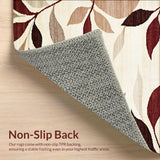 Ultra Soft Area Rug, Non Slip, Stain Resistant, Washable Area Rugs for Living Room, Bedroom, Crimson Tide Beige & Burgundy Abstract Leaf Motif(Beige)