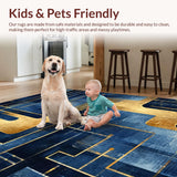 Ultra Soft Area Rug, Non Slip, Stain Resistant, Washable Area Rugs for Living Room, Bedroom, Ombre Geometric Maze Rug with Blue and Gold Gradient, Modern Abstract Design(Blue)