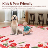 Ultra Soft Area Rug, Non Slip, Stain Resistant, Washable Area Rugs for Living Room, Bedroom, Charming Cherry Blossom Motif(Pink)