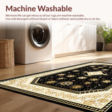 Ultra Soft Area Rug, Non Slip, Stain Resistant, Washable Area Rugs for Living Room, Bedroom, Rustic Gold Geometric Medallion Design(Black)