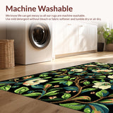 Ultra Soft Area Rug, Non Slip, Stain Resistant, Washable Area Rugs for Living Room, Bedroom, Vibrant Floral Motif on Black(White)