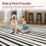 Ultra Soft Area Rug, Non Slip, Stain Resistant, Washable Area Rugs for Living Room, Bedroom, Farmhouse Welcome Rug Showcasing Layered Bold Stripes and Graphic Precision(Black)