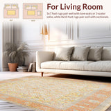 Ultra Soft Area Rug, Non Slip, Stain Resistant, Washable Area Rugs for Living Room, Bedroom, Modern Ornate Lattice Area Featuring Abstract Botanical Medallion Design(Yellow)
