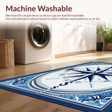 Ultra Soft Area Rug, Non Slip, Stain Resistant, Washable Area Rugs for Living Room, Bedroom, Sophisticated Compass Rose Arrangement(Blue)