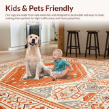 Ultra Soft Area Rug, Non Slip, Stain Resistant, Washable Area Rugs for Living Room, Bedroom, Classic Striped Rustic Charm(Orange)