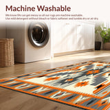 Ultra Soft Area Rug, Non Slip, Stain Resistant, Washable Area Rugs for Living Room, Bedroom, Native American Inspired Area Multicolor Aztec Design(Orange)