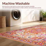 Ultra Soft Area Rug, Non Slip, Stain Resistant, Washable Area Rugs for Living Room, Bedroom, Striking Eclectic Floral Fusion(Orange)
