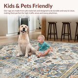 Ultra Soft Area Rug, Non Slip, Stain Resistant, Washable Area Rugs for Living Room, Bedroom, Traditional Vintage Damask Pattern(Gray)