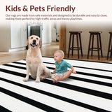 Ultra Soft Area Rug, Non Slip, Stain Resistant, Washable Area Rugs for Living Room, Bedroom, Modern striped textile art(Black)