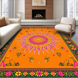 Ultra Soft Area Rug, Non Slip, Stain Resistant, Washable Area Rugs for Living Room, Bedroom, Sunny Whimsical Circular Composition(Orange)