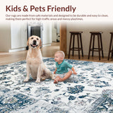 Ultra Soft Area Rug, Non Slip, Stain Resistant, Washable Area Rugs for Living Room, Bedroom, Rustic Distressed Tiled Design(White)
