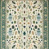 Ultra Soft Area Rug, Non Slip, Stain Resistant, Washable Area Rugs for Living Room, Bedroom, Vibrant Green Abstract Insect Motif(Ivory)