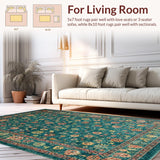 Ultra Soft Area Rug, Non Slip, Stain Resistant, Washable Area Rugs for Living Room, Bedroom, Boho Insect Print Round(Teal)
