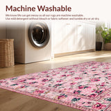 Ultra Soft Area Rug, Non Slip, Stain Resistant, Washable Area Rugs for Living Room, Bedroom, Charming Pastel Floral Elegance(Pink)