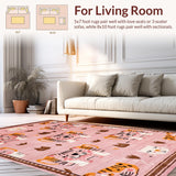 Ultra Soft Area Rug, Non Slip, Stain Resistant, Washable Area Rugs for Living Room, Bedroom, Charming Pink and Brown Theme(Pink)