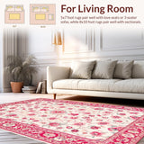 Ultra Soft Area Rug, Non Slip, Stain Resistant, Washable Area Rugs for Living Room, Bedroom, Tranquil Vintage Flower Style(White)
