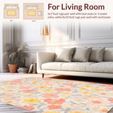 Ultra Soft Area Rug, Non Slip, Stain Resistant, Washable Area Rugs for Living Room, Bedroom, Sweet Peach and White Floral Rug with Cheerful Flower Patterns(Beige)