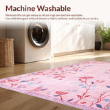 Ultra Soft Area Rug, Non Slip, Stain Resistant, Washable Area Rugs for Living Room, Bedroom, Delicate Floral Insect Design(Pink)