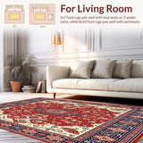 Ultra Soft Area Rug, Non Slip, Stain Resistant, Washable Area Rugs for Living Room, Bedroom, Bohemian Red/Beige Square Area(Red)