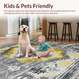 Ultra Soft Area Rug, Non Slip, Stain Resistant, Washable Area Rugs for Living Room, Bedroom, Vintage Ethnic Distressed Motif(Gray)