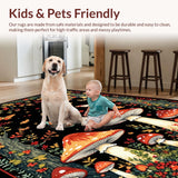 Ultra Soft Area Rug, Non Slip, Stain Resistant, Washable Area Rugs for Living Room, Bedroom, Charming Moth Graphic Accents(Black)