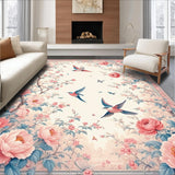 Ultra Soft Area Rug, Non Slip, Stain Resistant, Washable Area Rugs for Living Room, Bedroom, Serene Blossom and Bird Elegance(Beige)