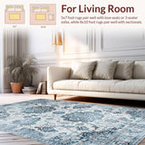 Ultra Soft Area Rug, Non Slip, Stain Resistant, Washable Area Rugs for Living Room, Bedroom, Serene Monochromatic Floral Elements(Blue)