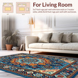 Ultra Soft Area Rug, Non Slip, Stain Resistant, Washable Area Rugs for Living Room, Bedroom, Brightly Colored Ethnic Print Theme(Blue)