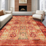 Ultra Soft Area Rug, Non Slip, Stain Resistant, Washable Area Rugs for Living Room, Bedroom, Luxurious Gold Accented Tribal Design(Red)