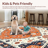 Ultra Soft Area Rug, Non Slip, Stain Resistant, Washable Area Rugs for Living Room, Bedroom, Whimsical Multi-Toned Botanical Pattern(Orange)