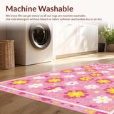 Ultra Soft Area Rug, Non Slip, Stain Resistant, Washable Area Rugs for Living Room, Bedroom, Eclectic Daisy Design Statement(Pink)