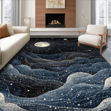 Ultra Soft Area Rug, Non Slip, Stain Resistant, Washable Area Rugs for Living Room, Bedroom, Witchy Cosmos Rug with Lunar Cycle Rings and Boho Star Map Accents(Blue)