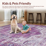 Ultra Soft Area Rug, Non Slip, Stain Resistant, Washable Area Rugs for Living Room, Bedroom, Cozy Pastel Medallion Touch(Purple)